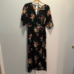 Flowy black floral maxi wrap dress